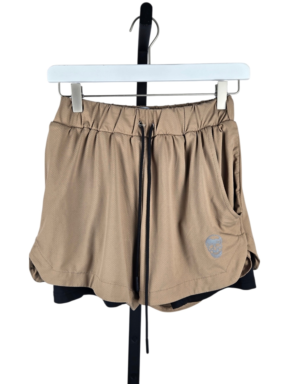Gymreapers 2 in 1 Training Shorts Skull Logo Tan Size Small